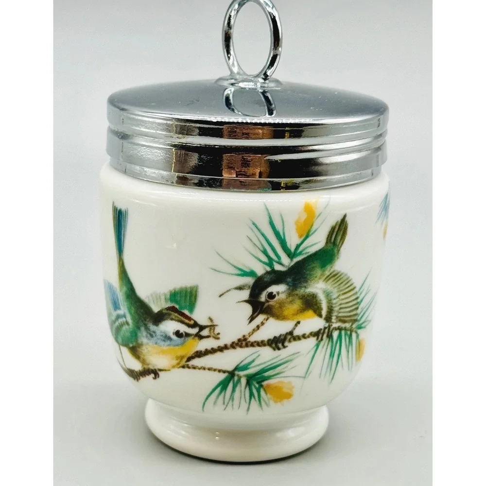 Royal Worcester Egg Coddler Wren Finch Bird Pattern Vintage Porcelain